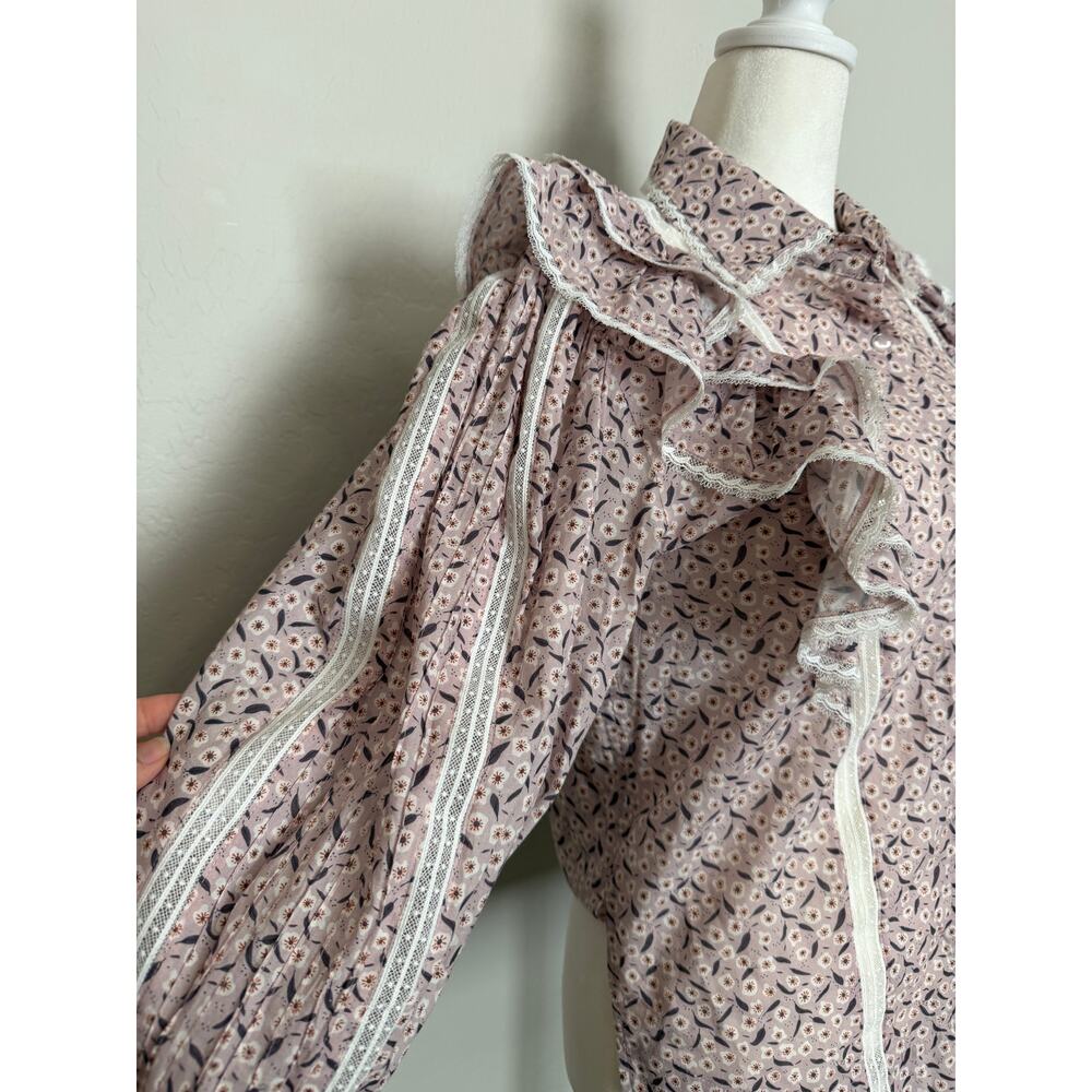 Magali Pascal - Pink Long Sleeve Cotton Blouse with ruffles - size small - Picture 6 of 6